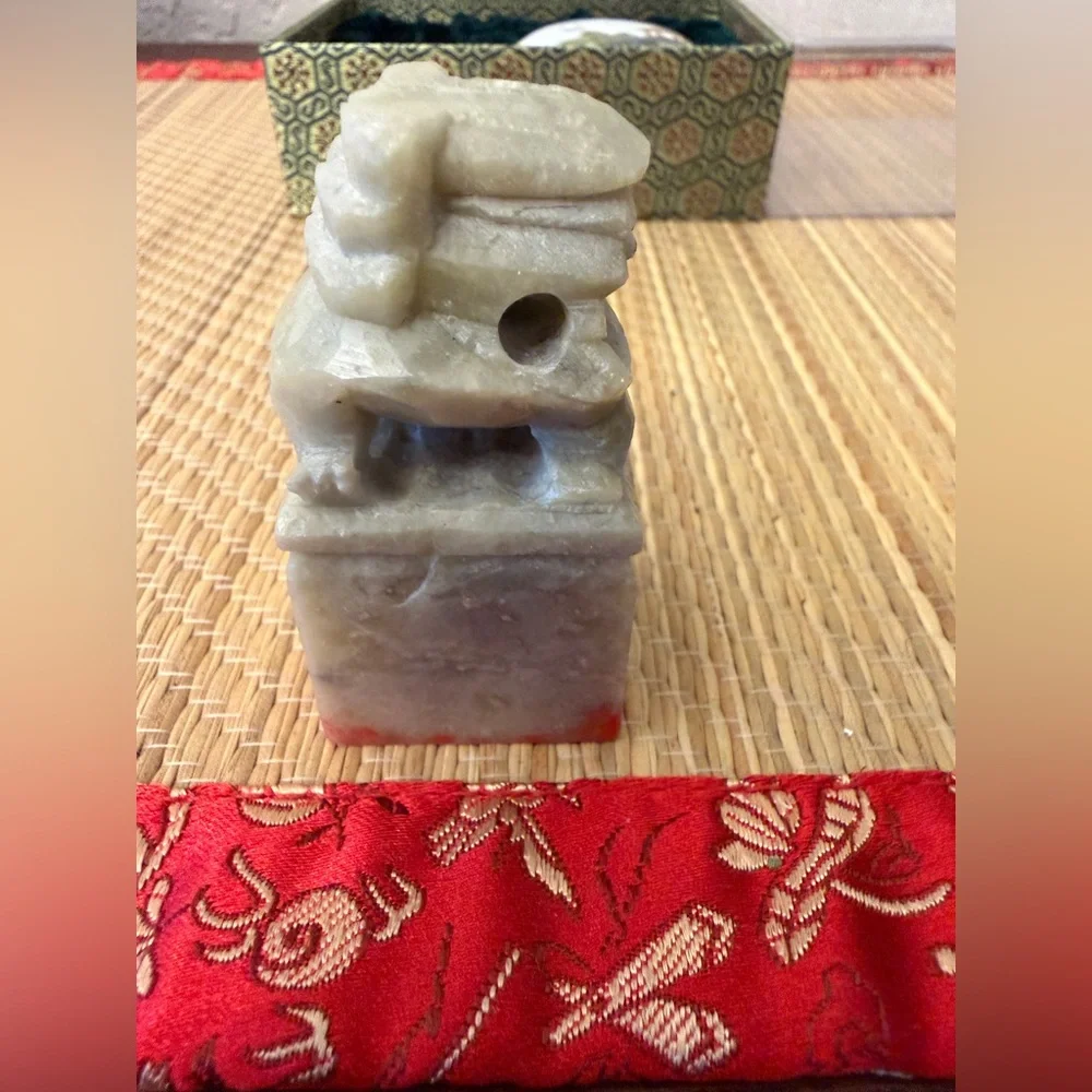 Pier 1 Chinese Joy Unity Stamp Set Carved Stone Chop Pot Red Paste Ink